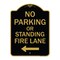 Signmission No Parking or Standing Fire Lane W/ Left Arrow, Black & Gold Aluminum Sign, 18" x 24", BG-1824-23683 A-DES-BG-1824-23683 - alternate 1
